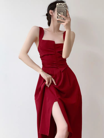 Nyla Queen Anne Neckline Midi Dress-The Black Bow-