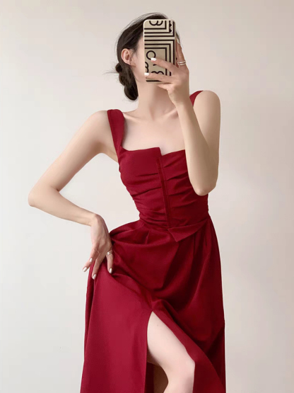 Nyla Queen Anne Neckline Midi Dress-The Black Bow-