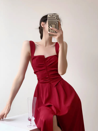 Nyla Queen Anne Neckline Midi Dress-The Black Bow-
