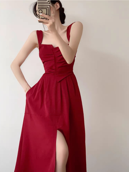 Nyla Queen Anne Neckline Midi Dress-The Black Bow-