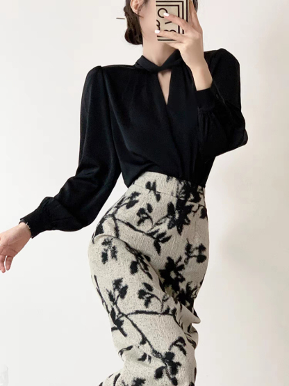 Tacyn Satin Front Wrap Shirt -The Black Bow-