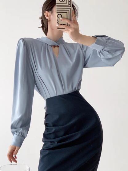 Tacyn Satin Front Wrap Shirt -The Black Bow-