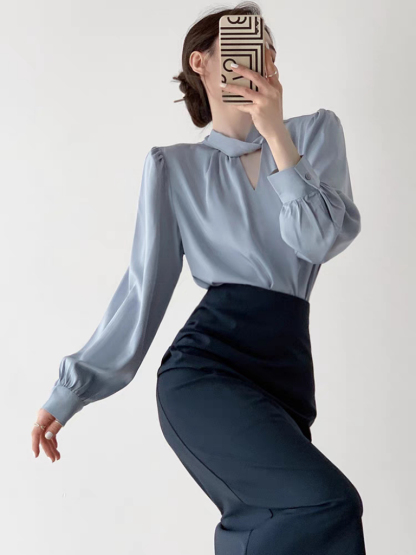 Tacyn Satin Front Wrap Shirt -The Black Bow-