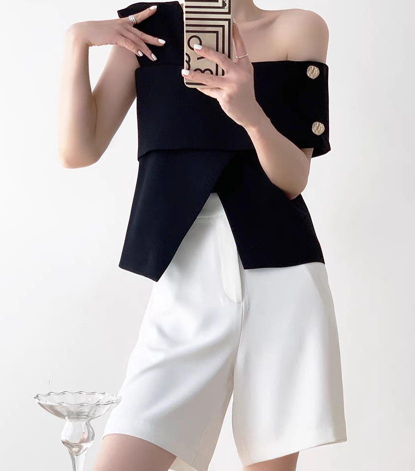 Debra Back Slit Sleeveles Top & Teaga Mid-Length Pants-The Black Bow-