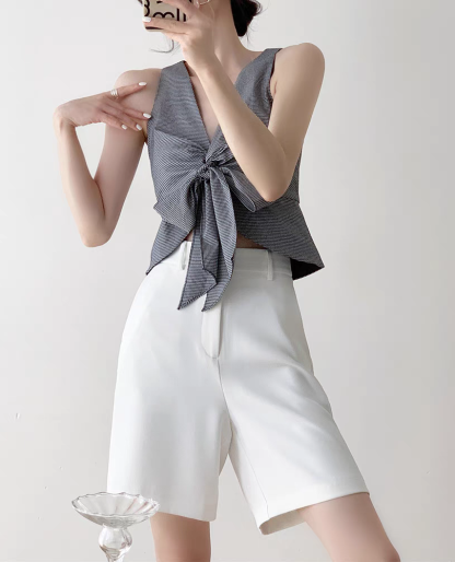 Debra Back Slit Sleeveles Top & Teaga Mid-Length Pants-The Black Bow-