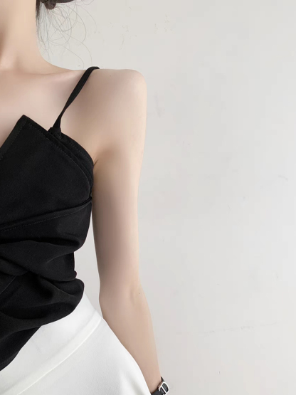Tatey Asymmetrical Front Bow Cami Top-The Black Bow-