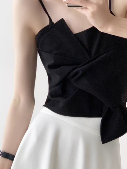 Tatey Asymmetrical Front Bow Cami Top-The Black Bow-