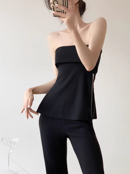 Teylaa Foldover Zip Side Tube Top-The Black Bow-