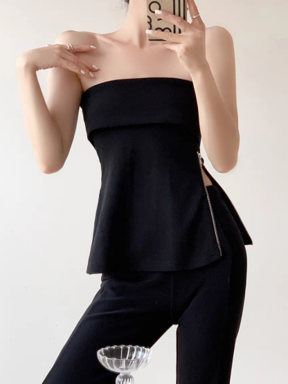 Teylaa Foldover Zip Side Tube Top-The Black Bow-