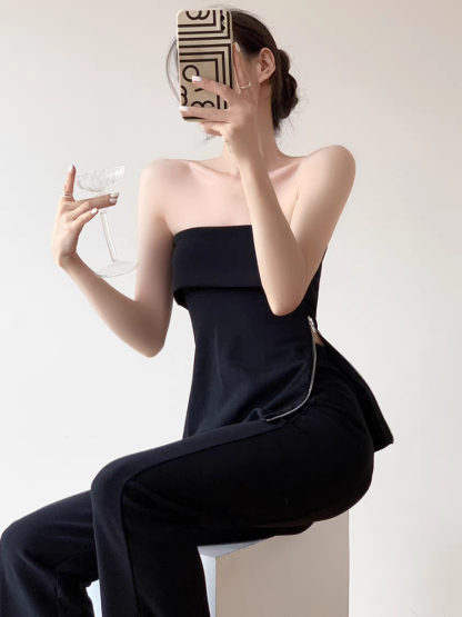 Teylaa Foldover Zip Side Tube Top-The Black Bow-