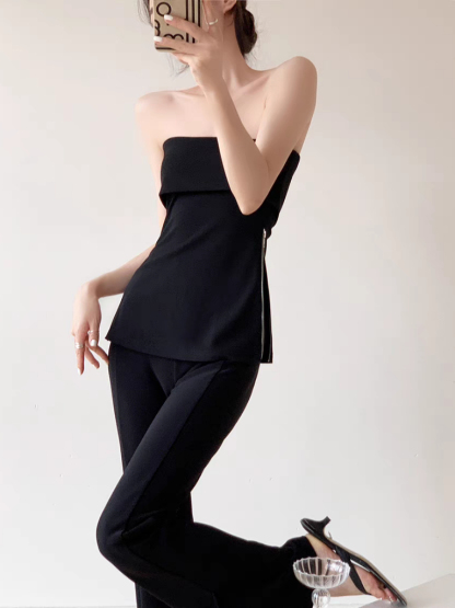 Teylaa Foldover Zip Side Tube Top-The Black Bow-