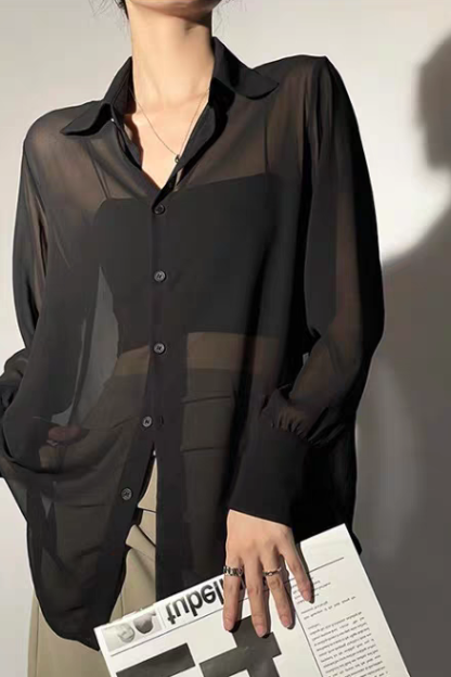 Laura Sheer Chiffon Shirt-The Black Bow-