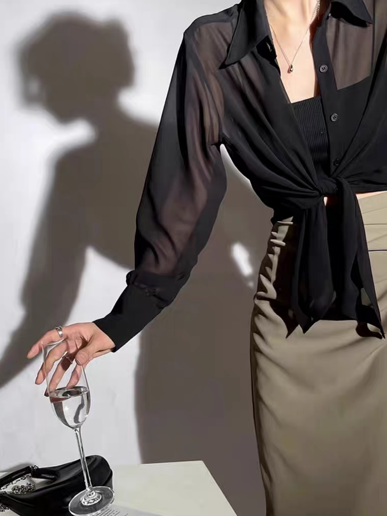 Laura Sheer Chiffon Shirt-The Black Bow-