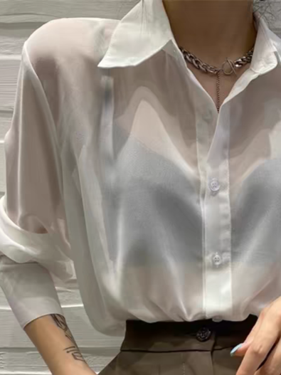 Laura Sheer Chiffon Shirt-The Black Bow-