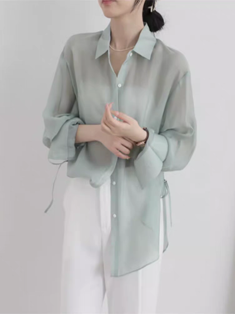 Lewin Side Tie Chiffon Shirt-The Black Bow-