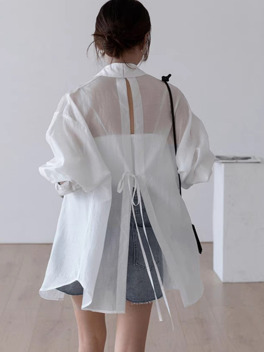 Leyla Tie Back Chiffon Shirt with Padded Inner Top-The Black Bow-