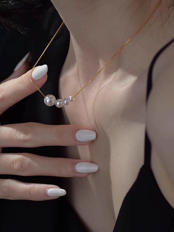 Brigitte Pearl Chain Necklace-The Black Bow-