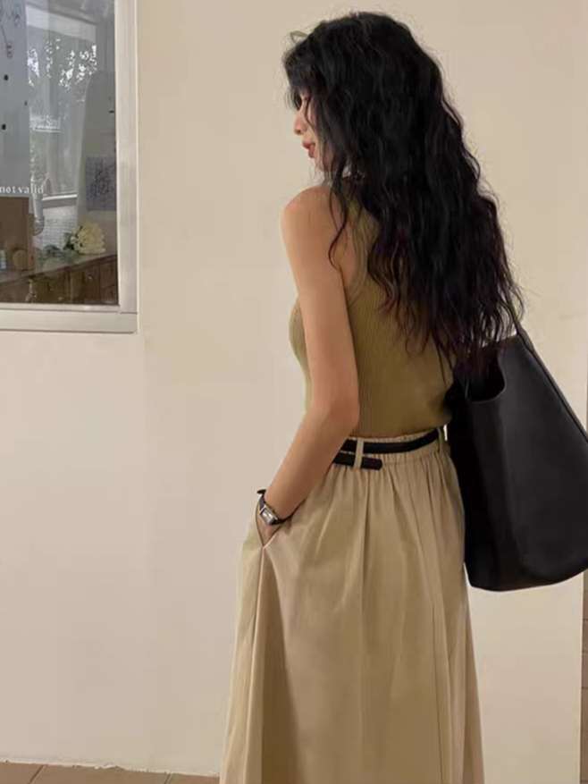 Hadriene Belted Cotton Skirt (Discounted-S, M, L size)-The Black Bow-