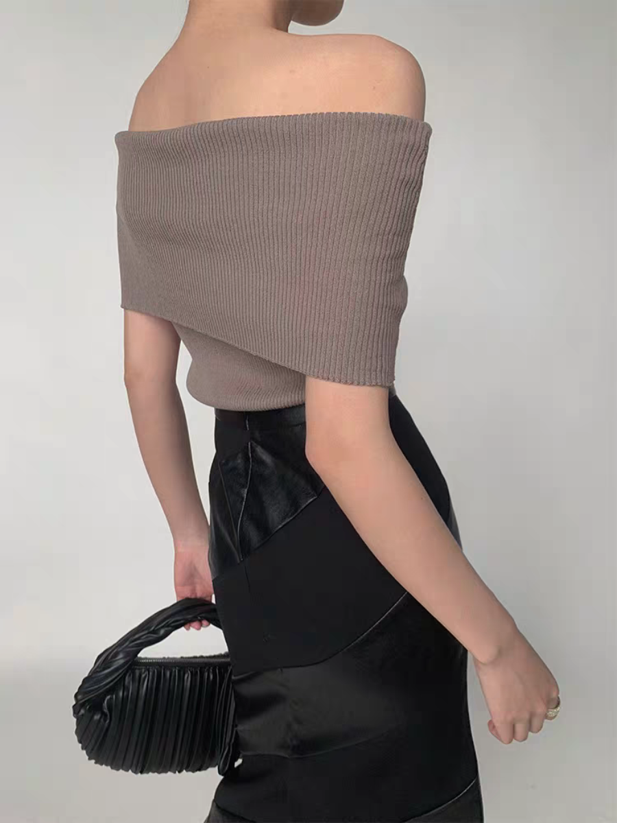 Gatane Off Shoulder Knit Top-The Black Bow-