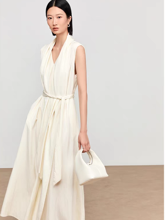 Kenza Tie Up Shawl Collar Dress with Inner Dress-The Black Bow-