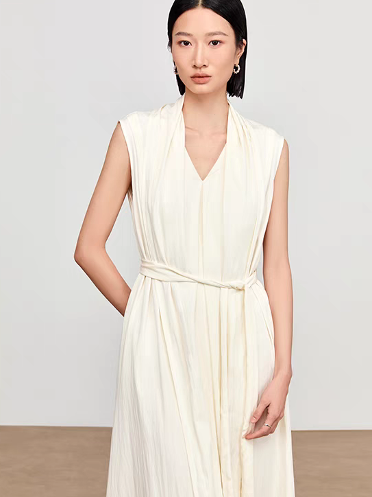 Kenza Tie Up Shawl Collar Dress with Inner Dress-The Black Bow-