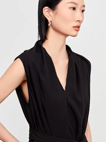 Kenza Tie Up Shawl Collar Dress with Inner Dress-The Black Bow-