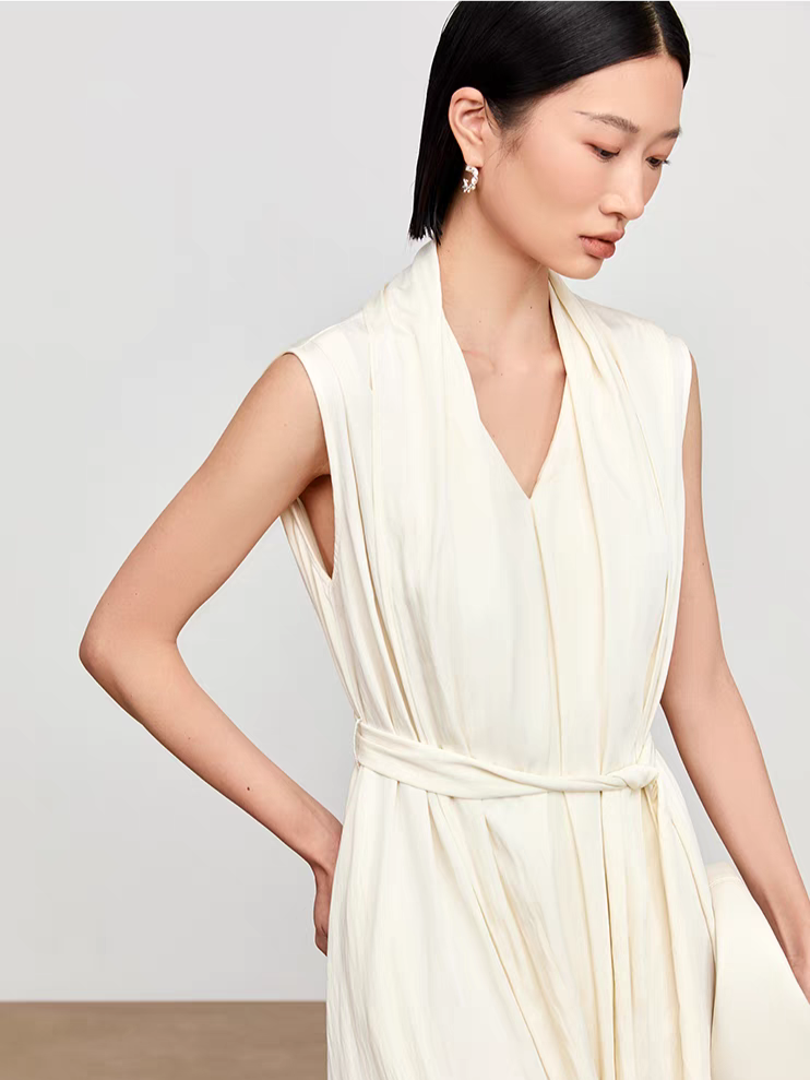 Kenza Tie Up Shawl Collar Dress with Inner Dress-The Black Bow-