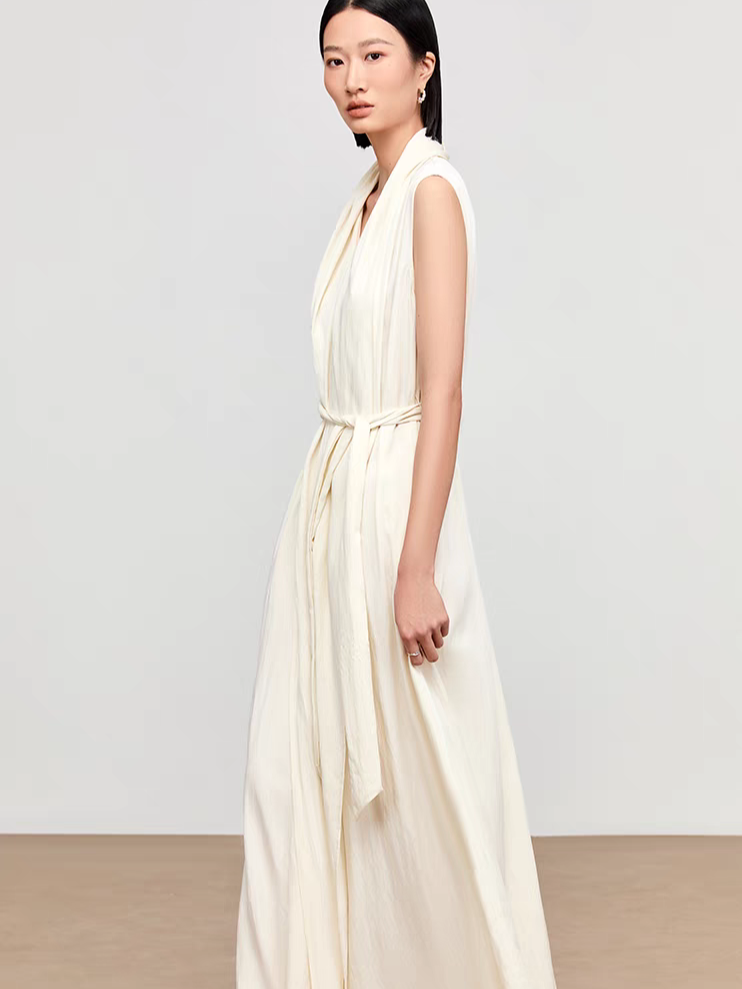 Kenza Tie Up Shawl Collar Dress with Inner Dress-The Black Bow-