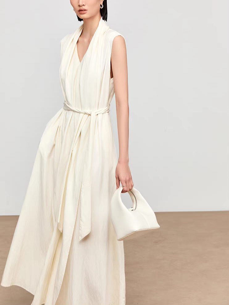 Kenza Tie Up Shawl Collar Dress with Inner Dress