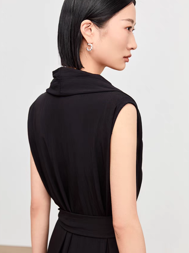 Kenza Tie Up Shawl Collar Dress with Inner Dress-The Black Bow-