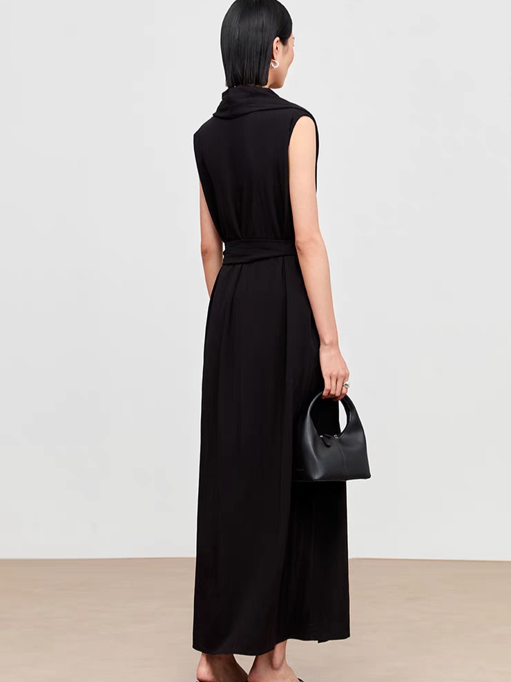 Kenza Tie Up Shawl Collar Dress with Inner Dress-The Black Bow-