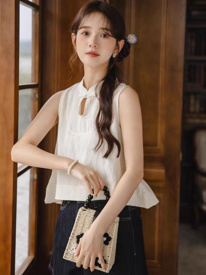 Hai Er Oriental Top with Back Peplum-The Black Bow-