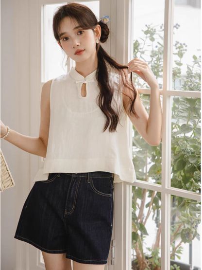 Hai Er Oriental Top with Back Peplum-The Black Bow-