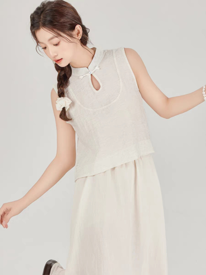 Hai Er Oriental Top with Back Peplum-The Black Bow-