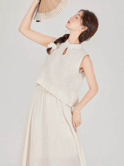 Hai Er Oriental Top with Back Peplum-The Black Bow-