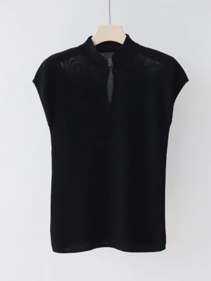 Jun Er Oriental Collar Knit Top-The Black Bow-