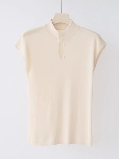 Jun Er Oriental Collar Knit Top-The Black Bow-