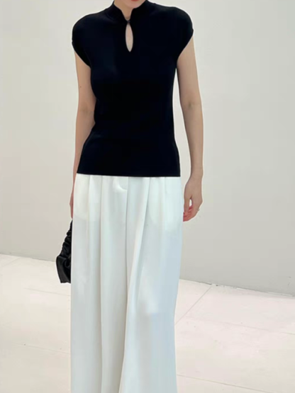 Jun Er Oriental Collar Knit Top-The Black Bow-