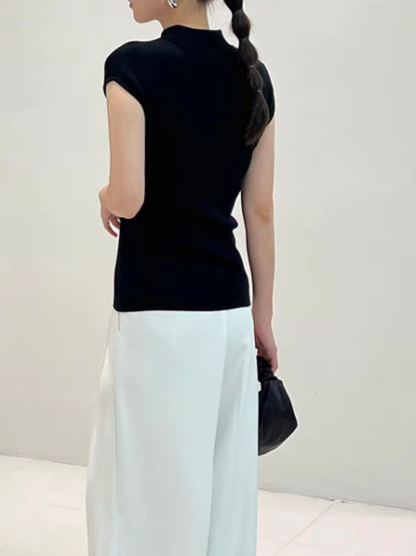 Jun Er Oriental Collar Knit Top-The Black Bow-