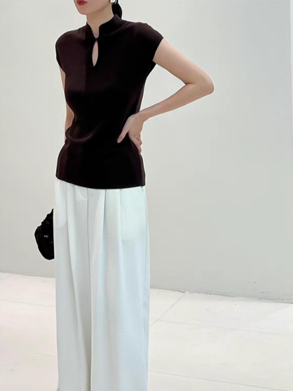 Jun Er Oriental Collar Knit Top-The Black Bow-