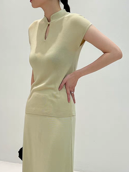 Jun Er Oriental Collar Knit Top-The Black Bow-
