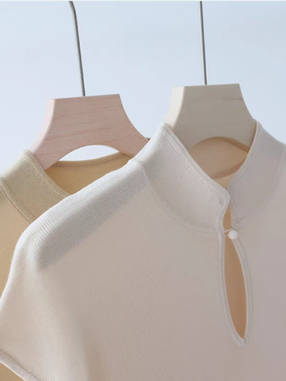 Jun Er Oriental Collar Knit Top-The Black Bow-