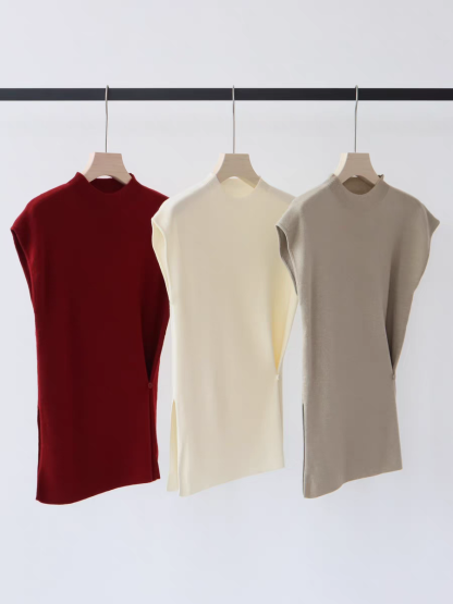 Livye Mid Neck Knit Top with Waist Button-The Black Bow-