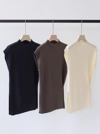 Livye Mid Neck Knit Top with Waist Button-The Black Bow-