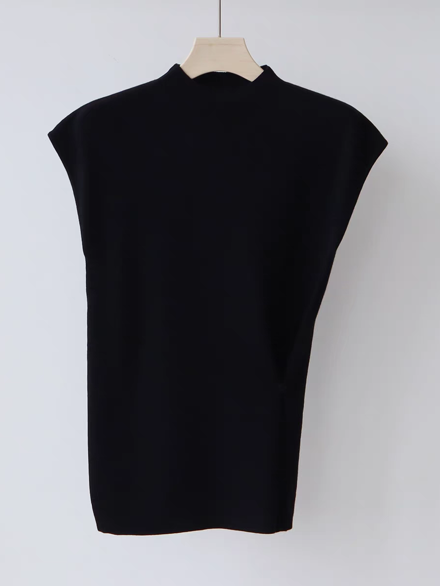 Livye Mid Neck Knit Top with Waist Button-The Black Bow-