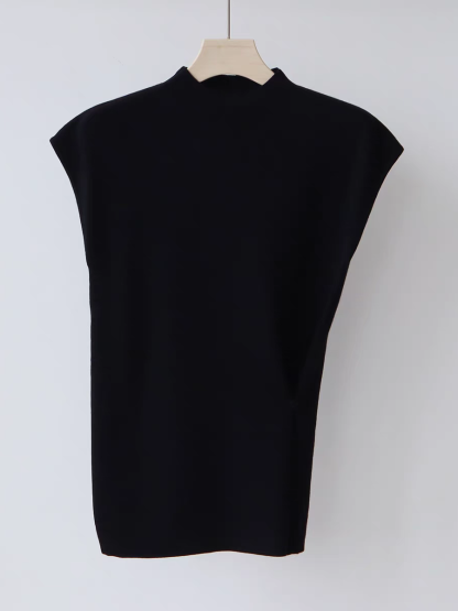 Livye Mid Neck Knit Top with Waist Button-The Black Bow-