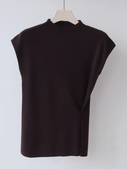 Livye Mid Neck Knit Top with Waist Button-The Black Bow-