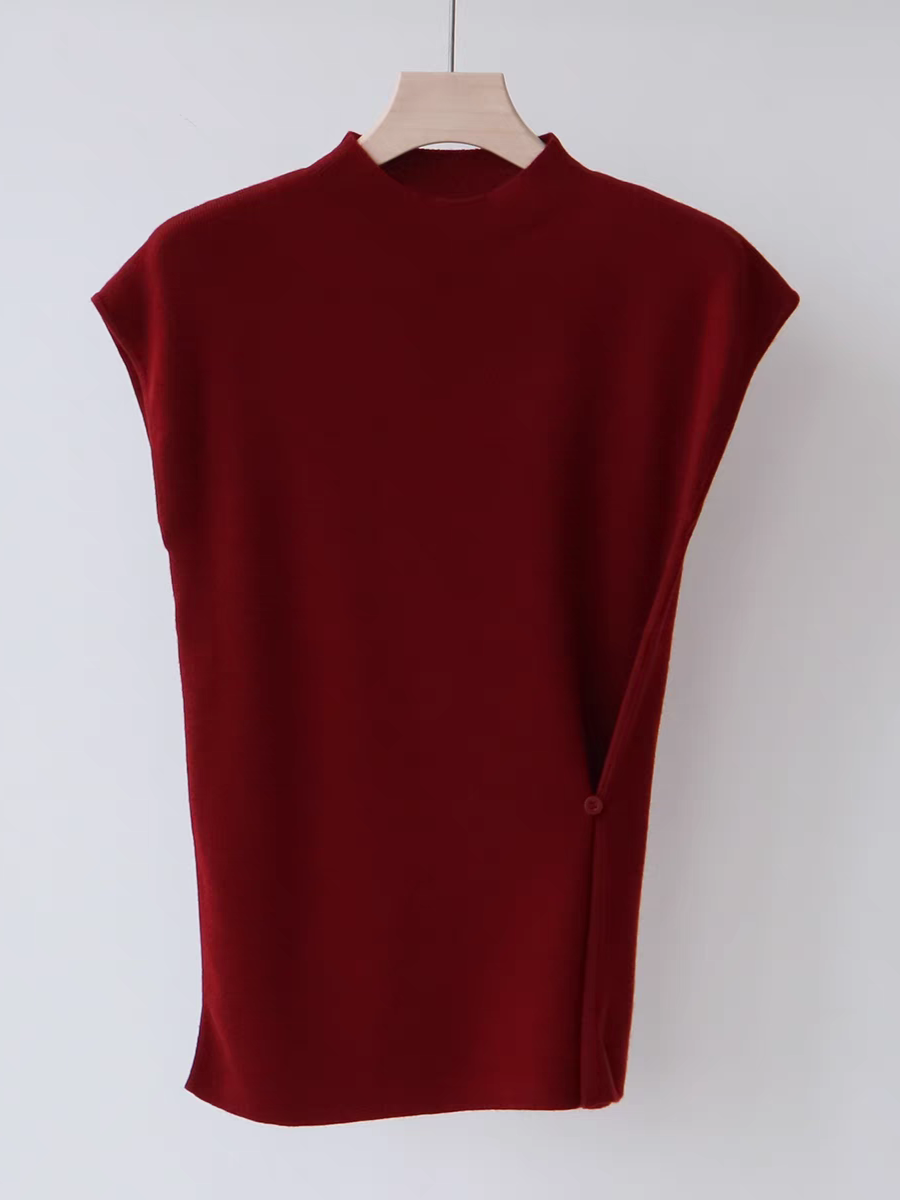 Livye Mid Neck Knit Top with Waist Button-The Black Bow-