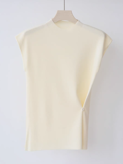 Livye Mid Neck Knit Top with Waist Button-The Black Bow-