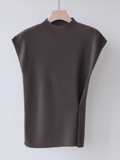 Livye Mid Neck Knit Top with Waist Button-The Black Bow-
